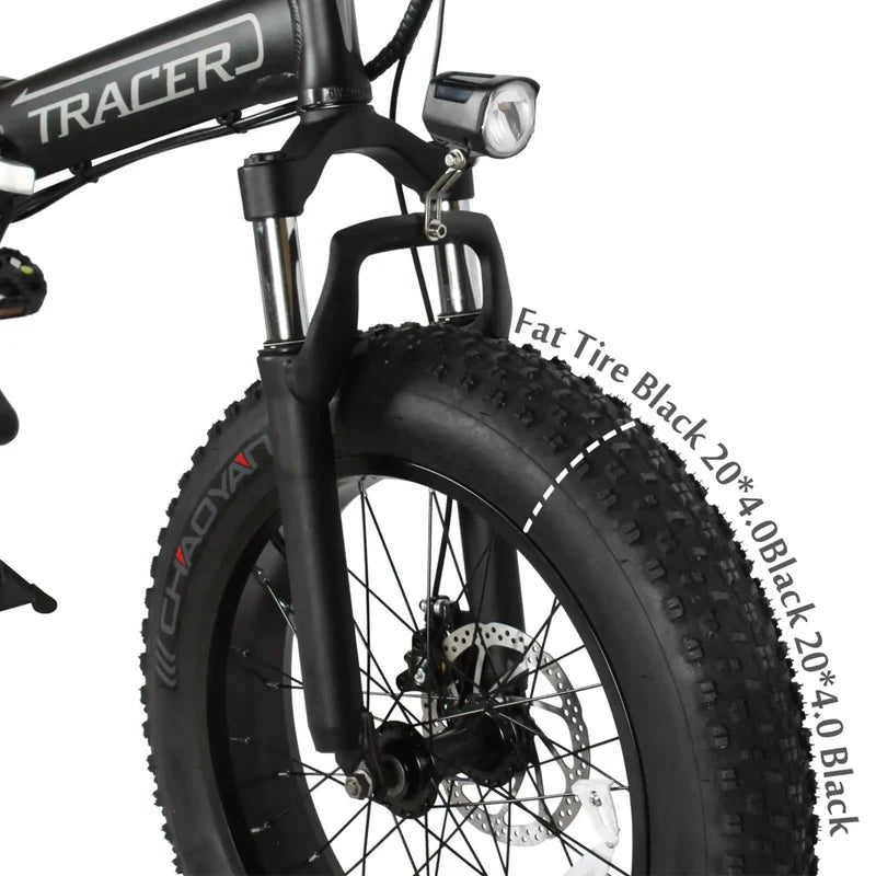 Tracer Coyote 500W Folding Electric Bike, 25 MPH Top Speed, 48V 13Ah Battery, 20×4” Fat Tires, Shimano 7-Speed