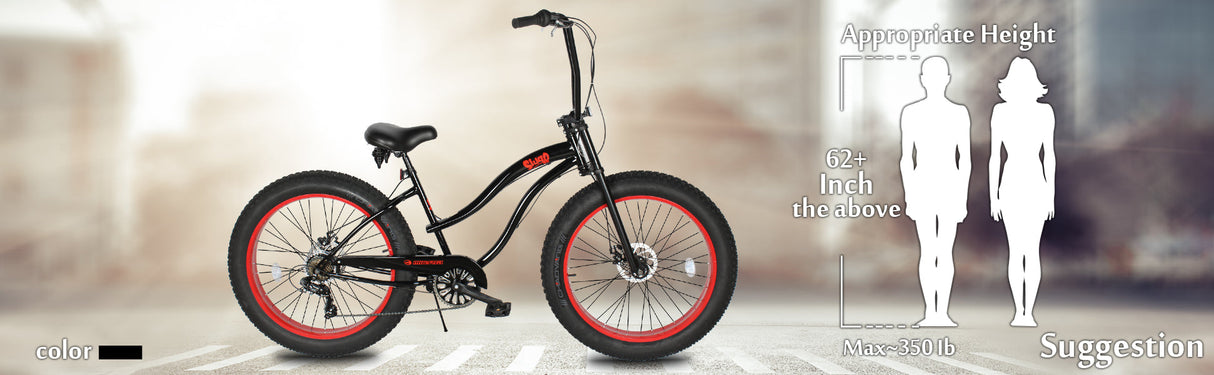 Micargi Slugo SS Female 26"*4" Fat Tire with 7-Speed Disc Brake Beach Cruiser Bike