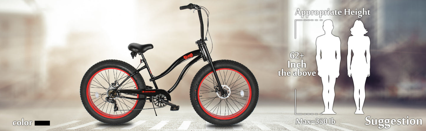 Micargi Slugo SS Female 26"*4" Fat Tire with 7-Speed Disc Brake Beach Cruiser Bike