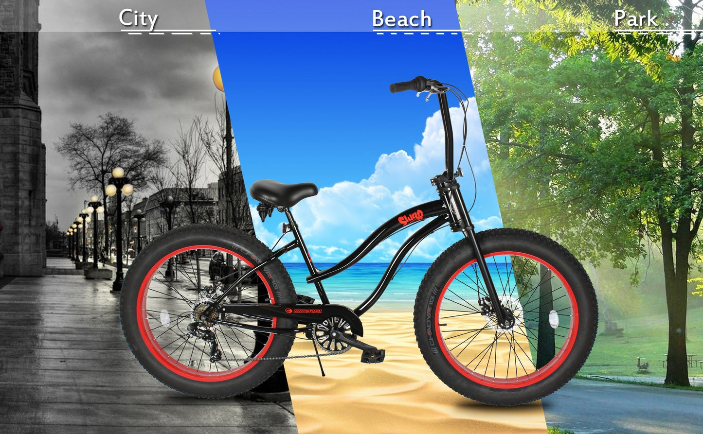 Micargi Slugo SS Female 26"*4" Fat Tire with 7-Speed Disc Brake Beach Cruiser Bike