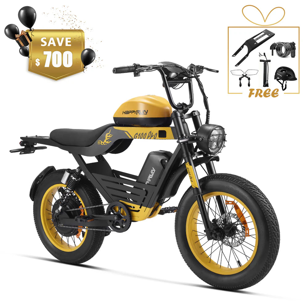 HappyRun G100 Pro Dual-Battery Electric Bike 1000W Motor 28 mph 48V 30Ah Battery