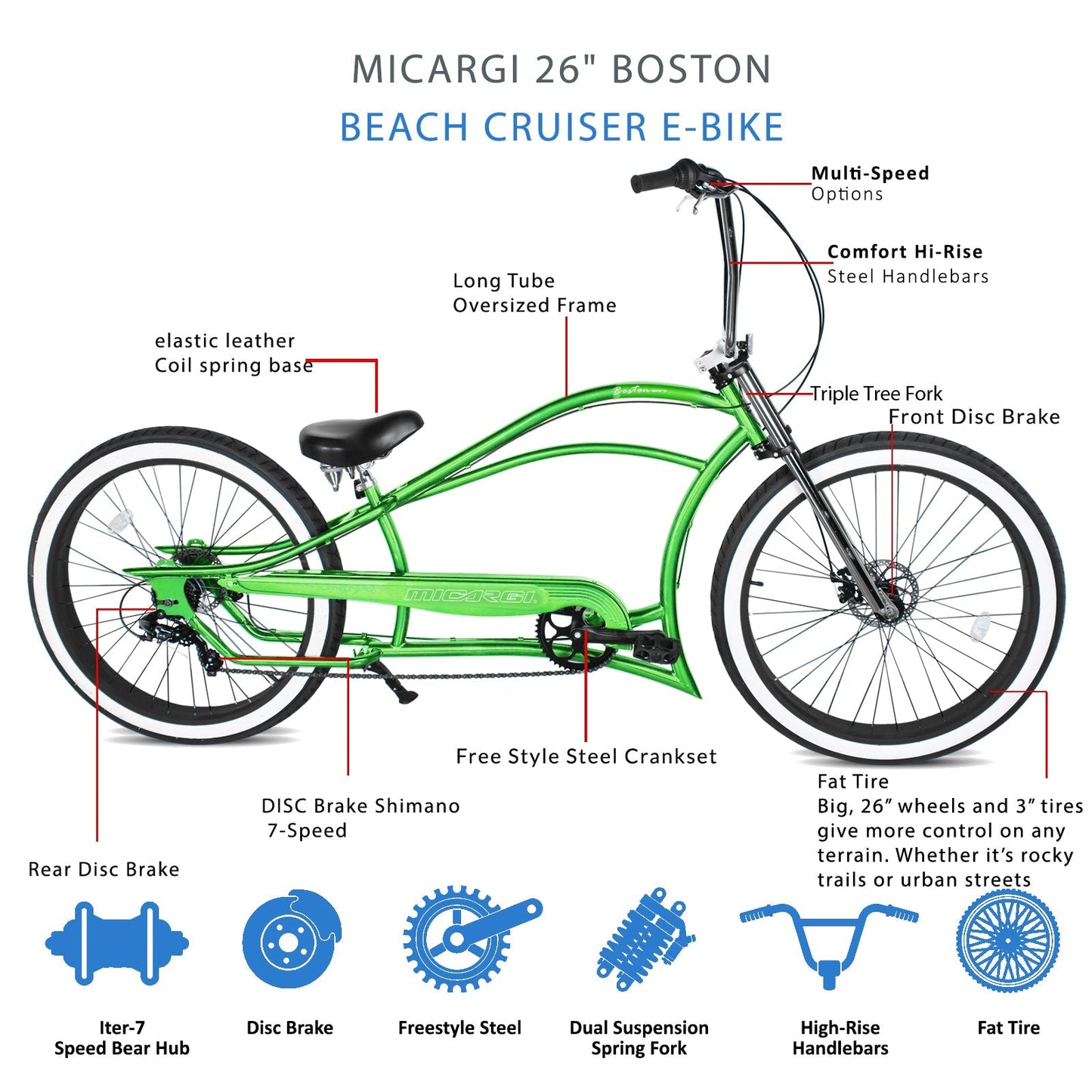 Micargi Boston GT7 Stretch Cruiser Bicycle