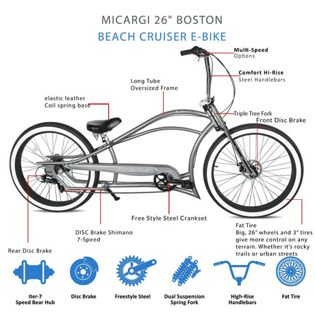 Micargi Boston GT7 Stretch Cruiser Bicycle