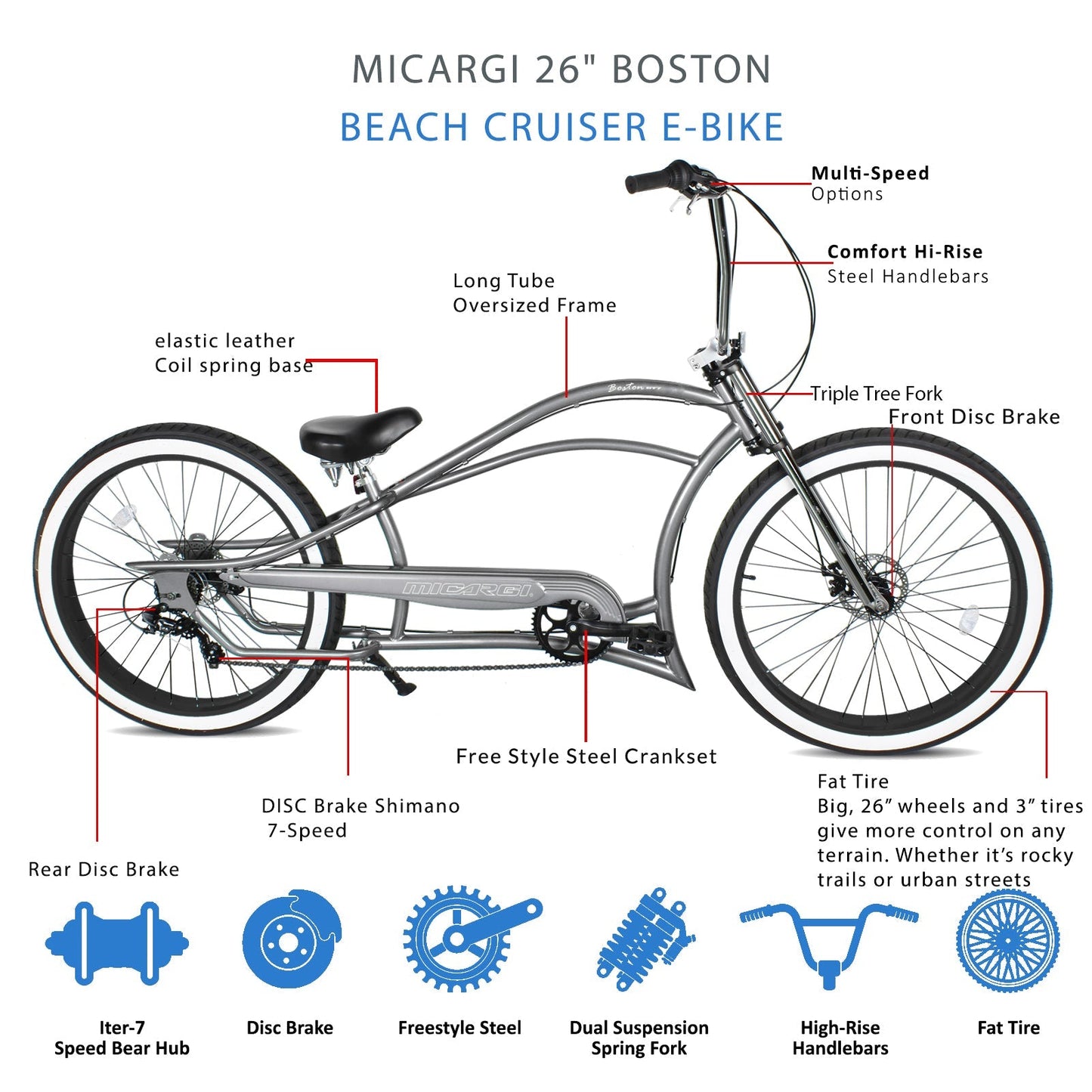 Micargi Boston GT7 Stretch Cruiser Bicycle