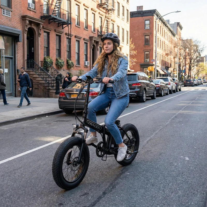 Tracer Coyote 500W Folding Electric Bike, 25 MPH Top Speed, 48V 13Ah Battery, 20×4” Fat Tires, Shimano 7-Speed