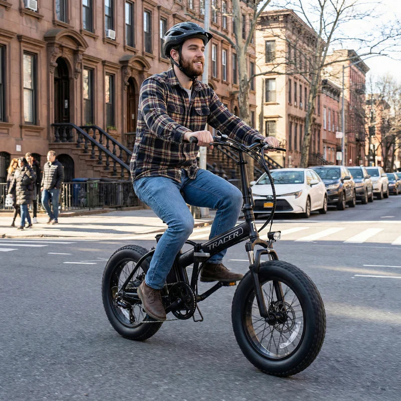 Tracer Coyote 500W Folding Electric Bike, 25 MPH Top Speed, 48V 13Ah Battery, 20×4” Fat Tires, Shimano 7-Speed