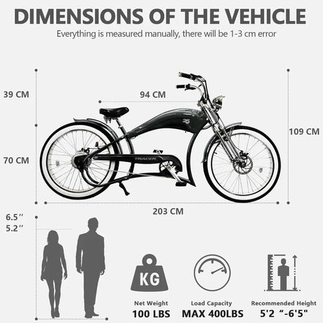 Tracer Twenty5 DS 500W 26" Dual Springer Cruiser E-Bike, 48V 17.5Ah Battery, 30–50 Mile Range, 26” Fat Tires, Top Speed - Up to 25 MPH