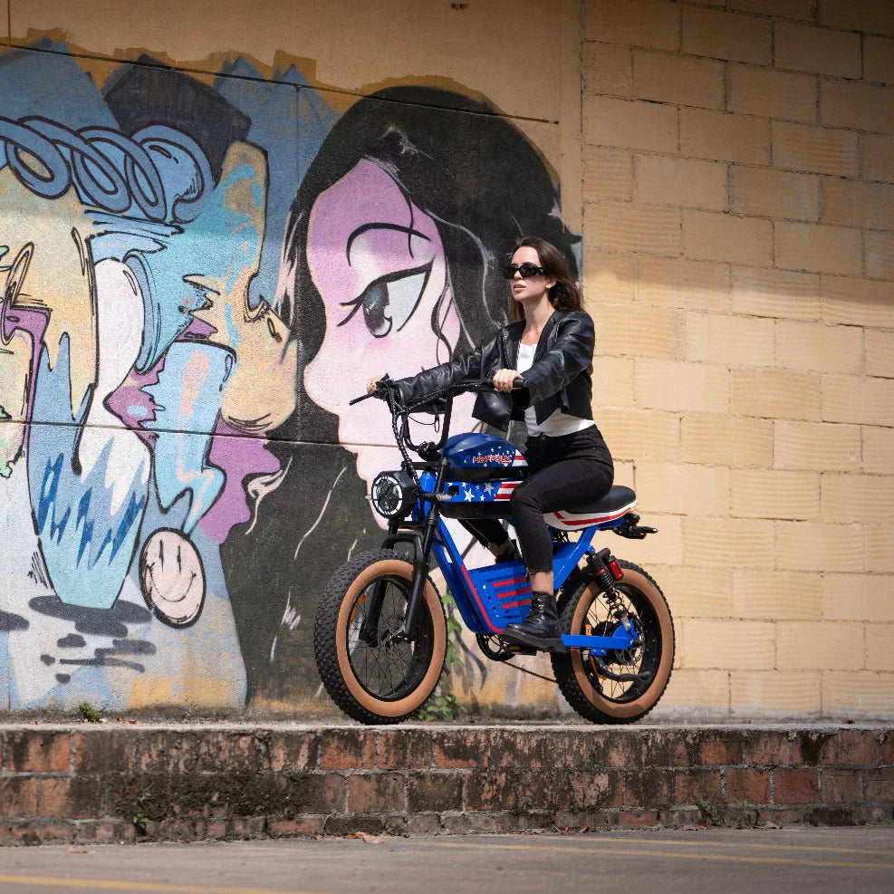 HappyRun G100 – 2000W Dual Battery Long-Range Electric Bike | Full Suspension, NFC Unlock, Retro-Inspired Design