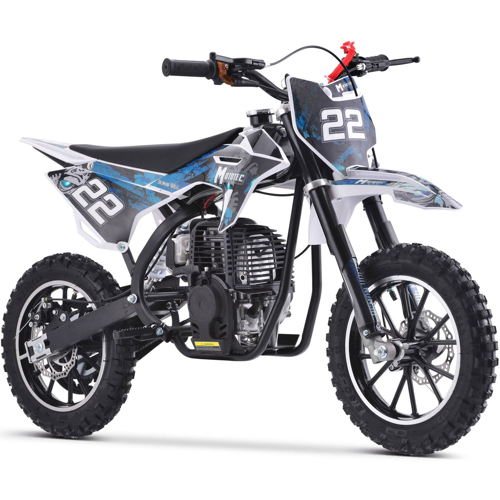 MotoTec Demon 50cc 2-Stroke Kids Gas Dirt Bike - Blue | Bike Lover USA