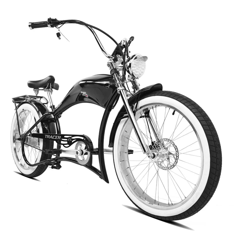 Tracer Twenty5 800W Stretch Cruiser E-Bike, 48V 17.5Ah Battery, 30–60 Mile Range, 26” Fat Tires, Up to 28 MPH