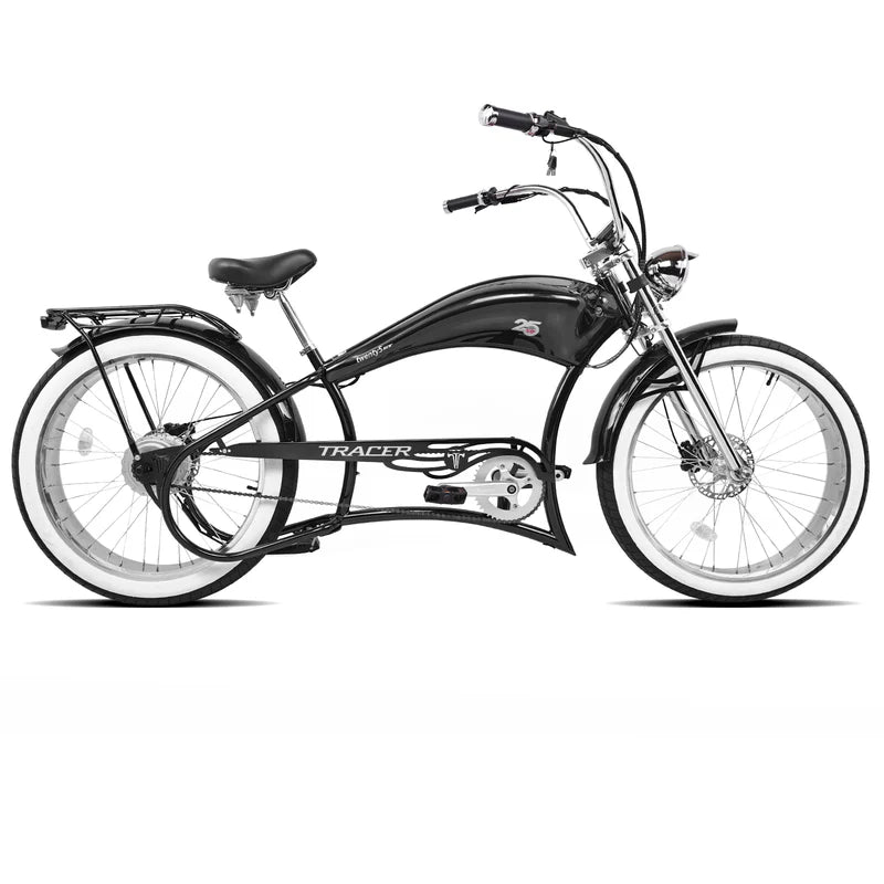 Tracer Twenty5 800W Stretch Cruiser E-Bike, 48V 17.5Ah Battery, 30–60 Mile Range, 26” Fat Tires, Up to 28 MPH