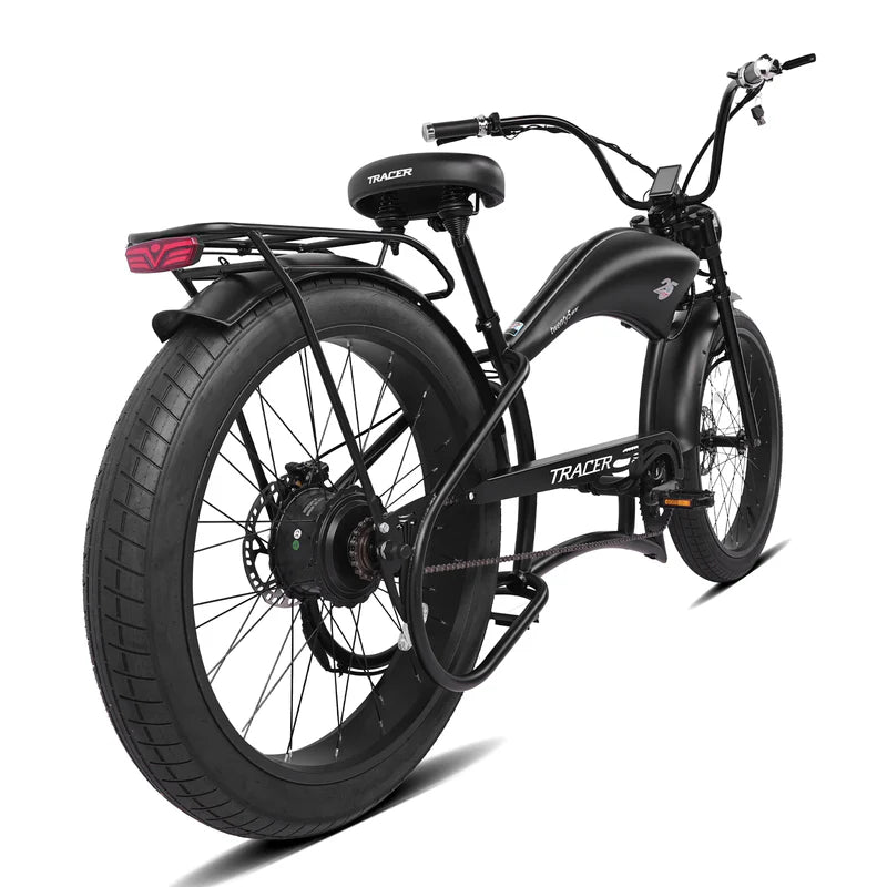 Tracer Twenty5 800W Stretch Cruiser E-Bike, 48V 17.5Ah Battery, 30–60 Mile Range, 26” Fat Tires, Up to 28 MPH