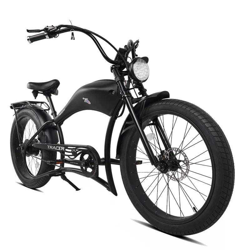 Tracer Twenty5 800W Stretch Cruiser E-Bike, 48V 17.5Ah Battery, 30–60 Mile Range, 26” Fat Tires, Up to 28 MPH