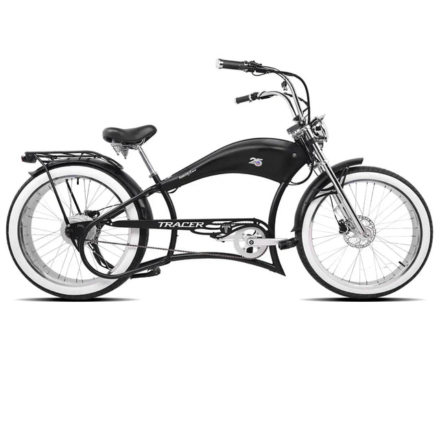 Tracer Twenty5 800W Stretch Cruiser E-Bike, 48V 17.5Ah Battery, 30–60 Mile Range, 26” Fat Tires, Up to 28 MPH