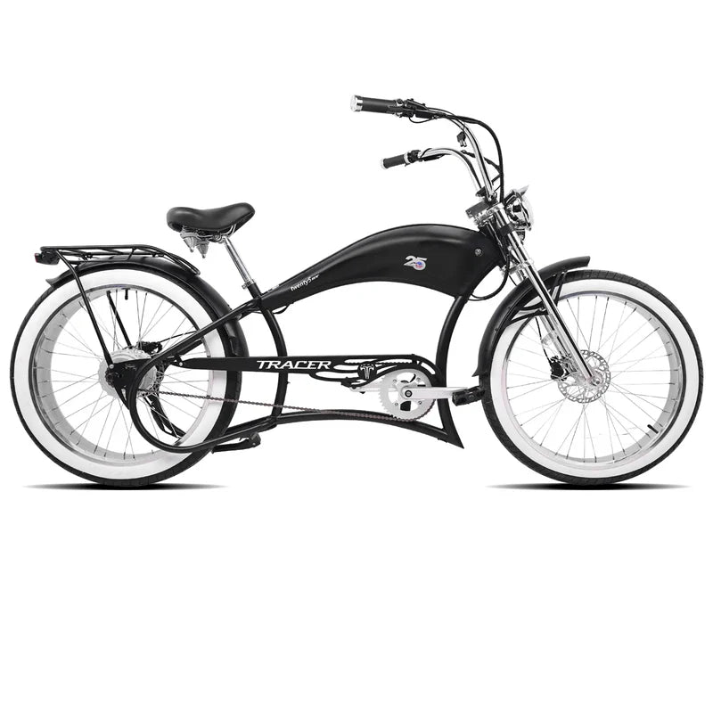 Tracer Twenty5 800W Stretch Cruiser E-Bike, 48V 17.5Ah Battery, 30–60 Mile Range, 26” Fat Tires, Up to 28 MPH