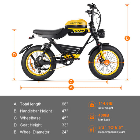 HappyRun G100 Dual-Battery Electric Bike 1000W Motor 28 mph 48V 30Ah Battery