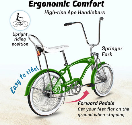 20" Hyena Classic Beach Lowrider Bike w/140H Wheel, Single Speed, w/ Banana Seat