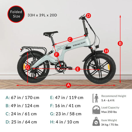 Tracer KAMA 2.0 750W Folding E-Bike, 25 MPH Top Speed, 48V 13Ah Battery, 40–50 Mile Range, 20×4” Fat Tires