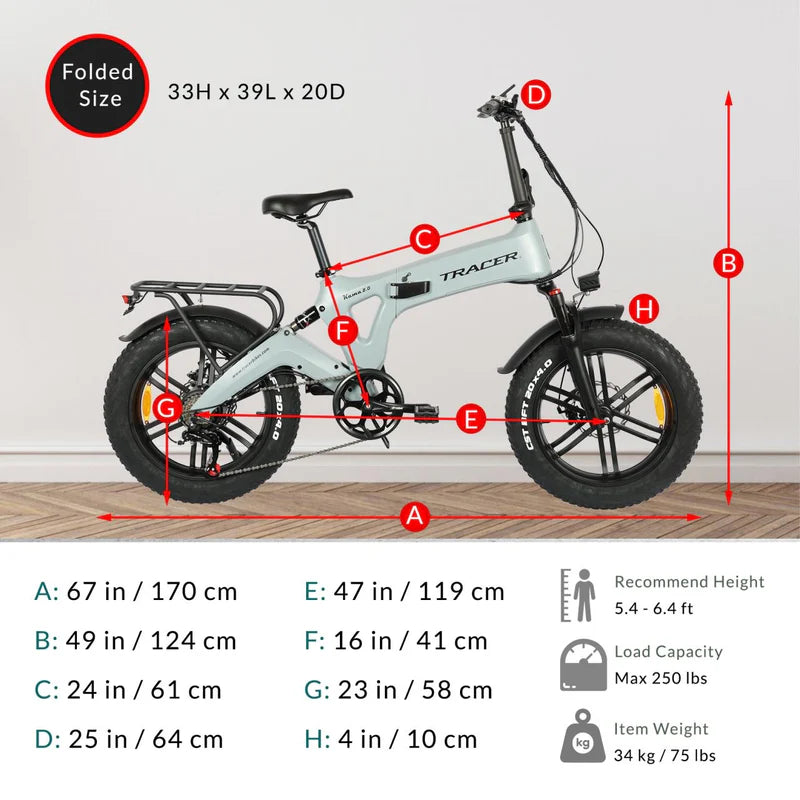 Tracer KAMA 2.0 750W Folding E-Bike, 25 MPH Top Speed, 48V 13Ah Battery, 40–50 Mile Range, 20×4” Fat Tires