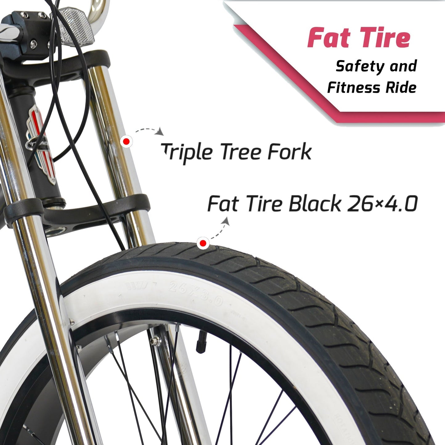 Micargi Largo GT7 26" Beach Cruiser Bike 7-Speed Steel Frame 26x4.0 Fat Tires