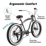 Micargi Largo GT7 26" Beach Cruiser Bike 7-Speed Steel Frame 26x4.0 Fat Tires