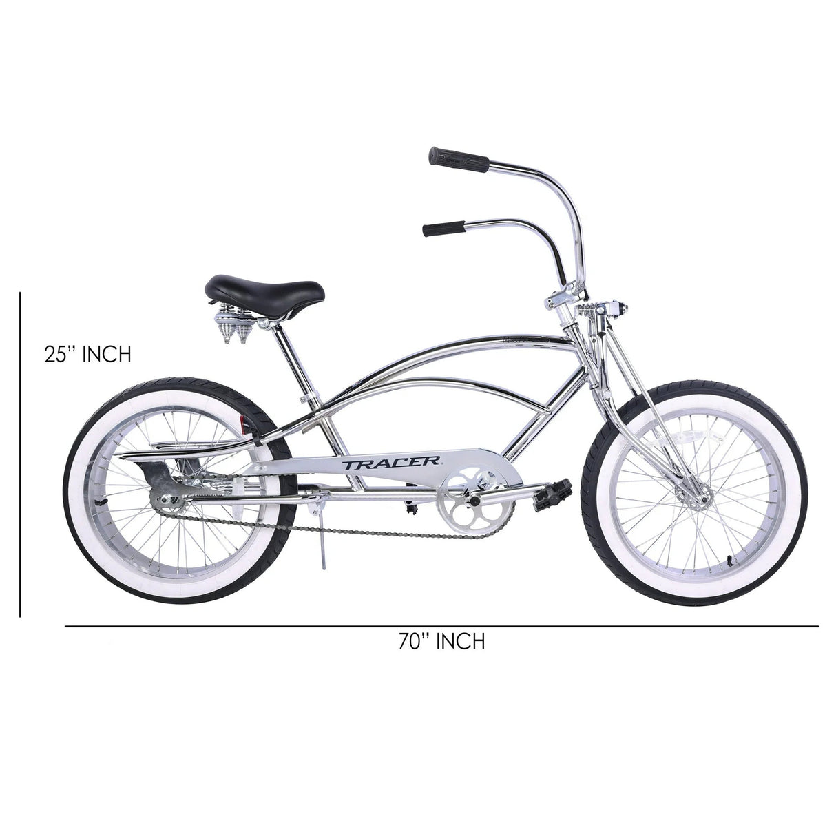Tracer Master 2.0 GS Chrome 20" Stretch Cruiser Bike Single Speed Lowrider