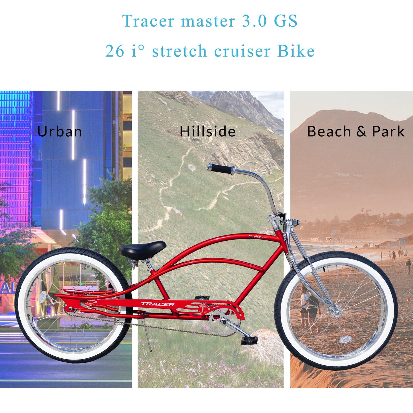 Tracer Master DS 26" Dual Springer Chopper Stretch Beach Cruiser Bike