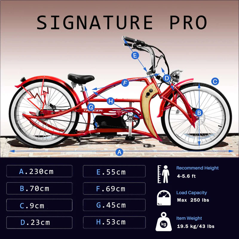 Tracer Signature Pro 800W Chopper Cruiser E-Bike, 48V 17.5Ah Battery, 25 MPH Top Speed, 30 Mile Range, 26” Fat Tires