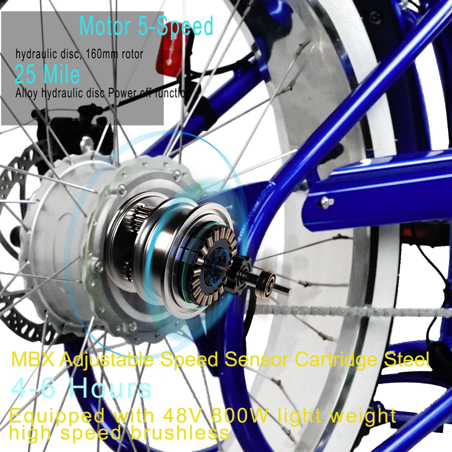 Tracer Twenty5 GTS 500W 26" Electric Cruiser Bike 48V 17.5Ah Top Speed 25MPH Fat Tire