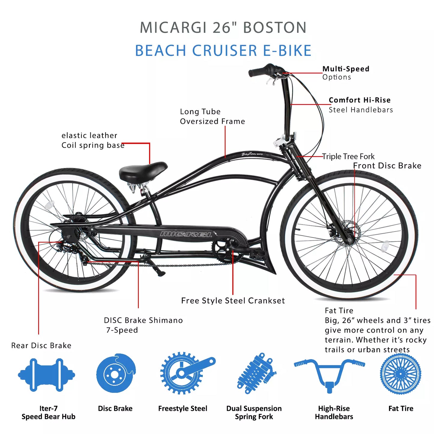 Micargi Boston GT7 Stretch Cruiser Bicycle