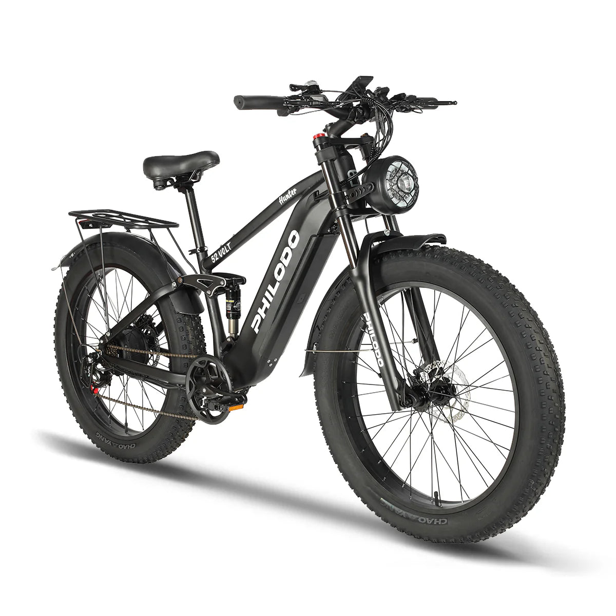 PHILODO Hunter 52V Full Suspension Electric Bike – 1500W Peak, 36 MPH, 52V 23Ah Battery, Fat Tire All-Terrain eBike