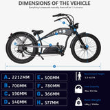 Tracer Chico GT7 750W Stretch Cruiser E-Bike, 48V 20Ah Battery, 50 Mile Range, 26” Fat Tires, Shimano 7-Speed