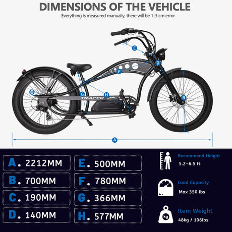 Tracer Chico GT7 750W Stretch Cruiser E-Bike, 48V 20Ah Battery, 50 Mile Range, 26” Fat Tires, Shimano 7-Speed