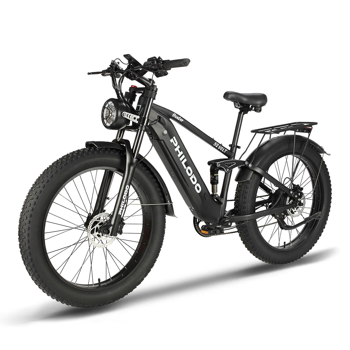 PHILODO Hunter 52V Full Suspension Electric Bike – 1500W Peak, 36 MPH, 52V 23Ah Battery, Fat Tire All-Terrain eBike