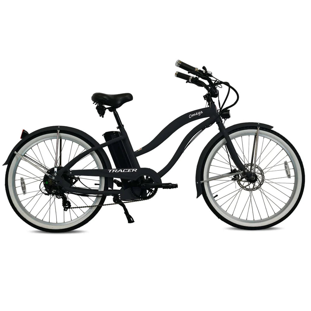 Tracer OMEGA 500W 26" 7-Speed Electric Beach Cruiser Bike for Women, 48V 14Ah Battery, 30–50 Mile Range, 26” Tires, Up to 25 MPH
