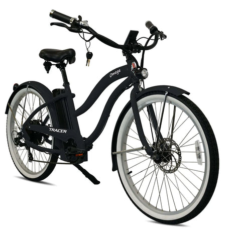 Tracer OMEGA 500W 26" 7-Speed Electric Beach Cruiser Bike for Women, 48V 14Ah Battery, 30–50 Mile Range, 26” Tires, Up to 25 MPH