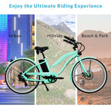 Tracer OMEGA 500W 26" 7-Speed Electric Beach Cruiser Bike for Women, 48V 14Ah Battery, 30–50 Mile Range, 26” Tires, Up to 25 MPH
