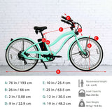 Tracer OMEGA 500W 26" 7-Speed Electric Beach Cruiser Bike for Women, 48V 14Ah Battery, 30–50 Mile Range, 26” Tires, Up to 25 MPH