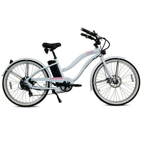 Tracer OMEGA 500W 26" 7-Speed Electric Beach Cruiser Bike for Women, 48V 14Ah Battery, 30–50 Mile Range, 26” Tires, Up to 25 MPH