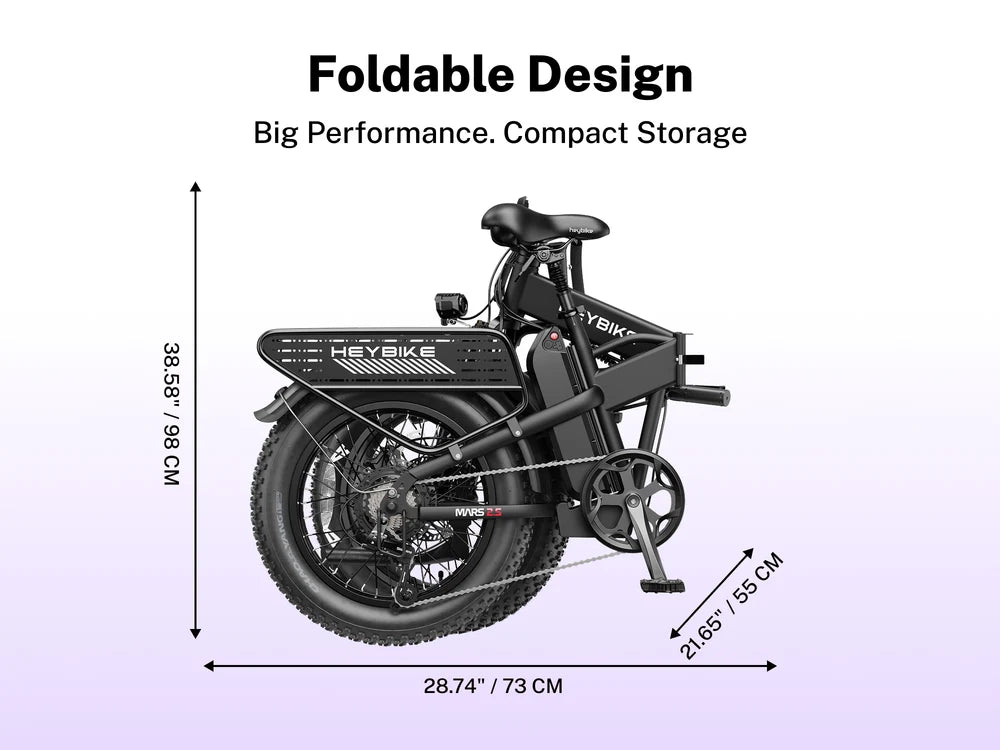 Heybike Mars 2.5 Folding Fat Tire Electric Bike – 750W, 28 MPH, 45-Mile Range