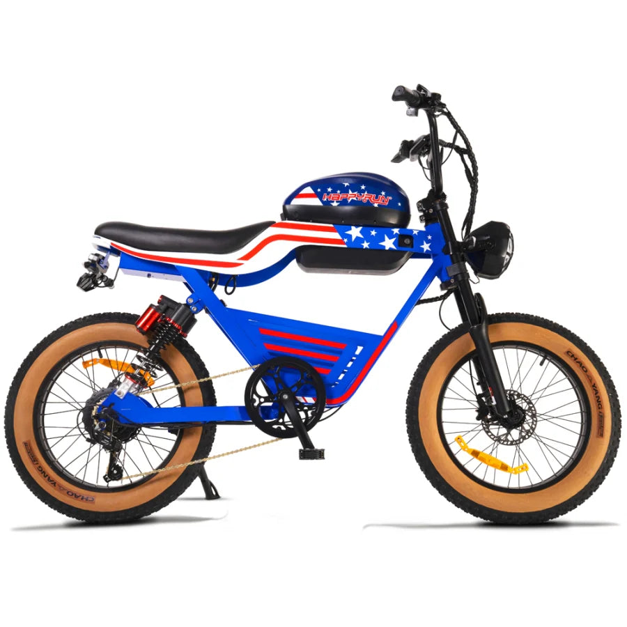 HappyRun G100 – 2000W Dual Battery Long-Range Electric Bike | Full Suspension, NFC Unlock, Retro-Inspired Design
