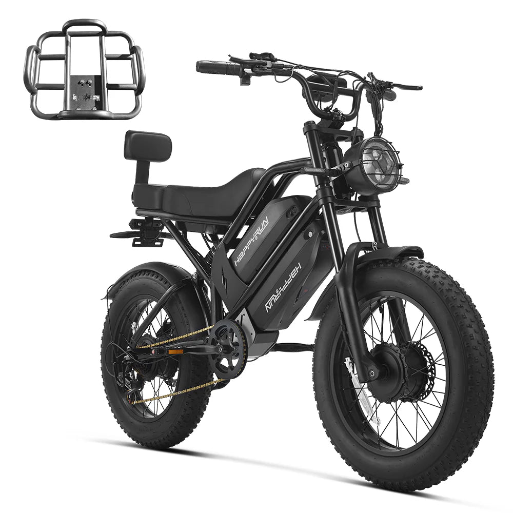 HappyRun G70 Pro – 5000W Dual-Motor Dual-Battery Electric Cargo Bike | AWD, Full Suspension, Family Utility E-Bike
