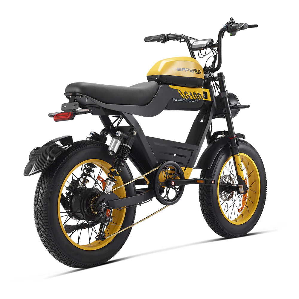 HappyRun G100 – 2000W Dual Battery Long-Range Electric Bike | Full Suspension, NFC Unlock, Retro-Inspired Design