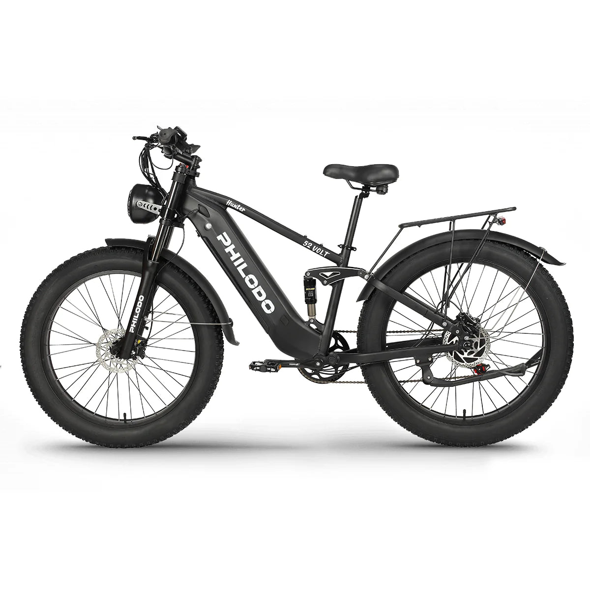 PHILODO Hunter 52V Full Suspension Electric Bike – 1500W Peak, 36 MPH, 52V 23Ah Battery, Fat Tire All-Terrain eBike