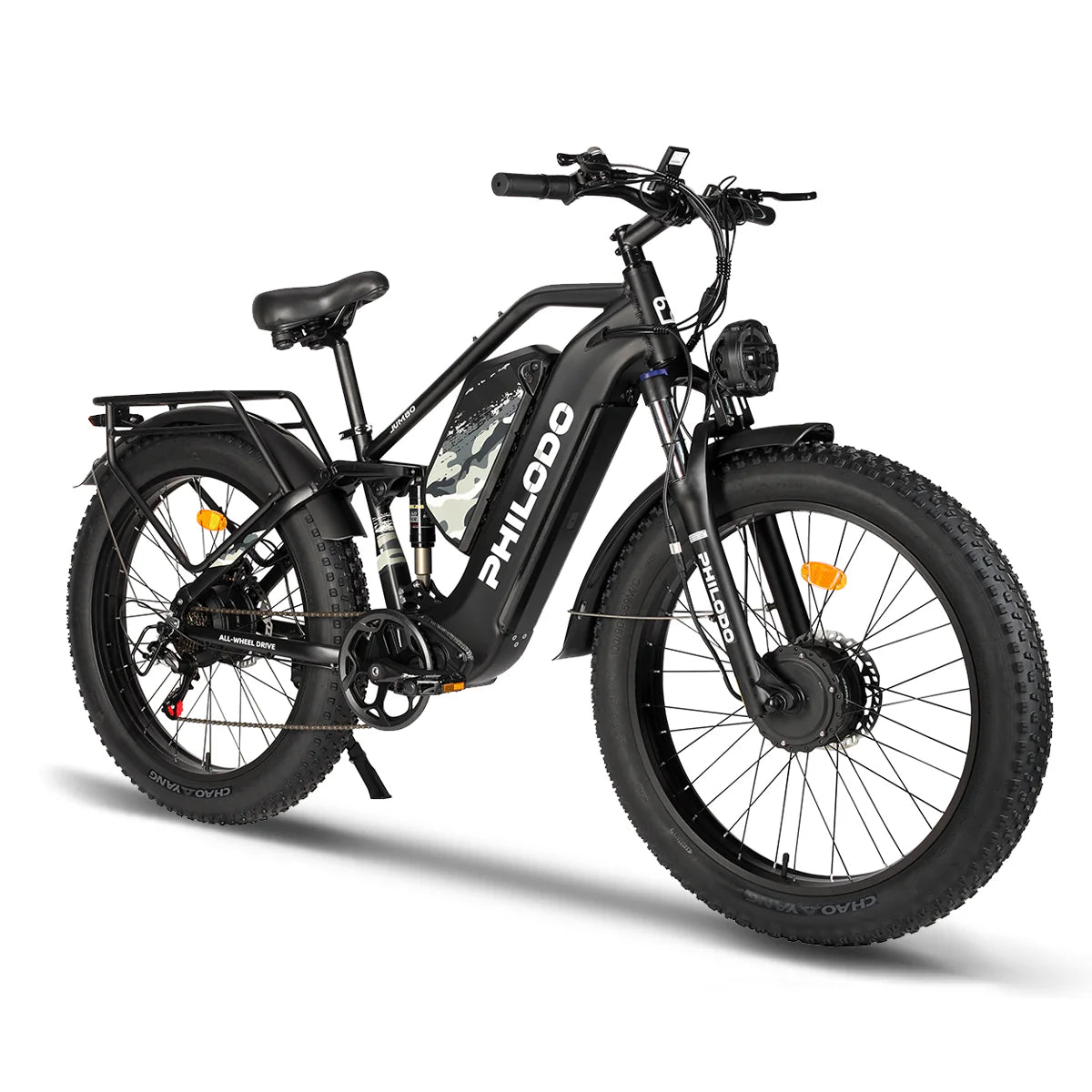 PHILODO Jumbo Dual Motor Dual Battery Electric Bike – 3000W Peak, 35 MPH, Dual 48V 23Ah Batteries, Full Suspension Fat Tire eBike