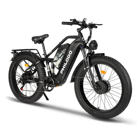 PHILODO Jumbo Dual Motor Dual Battery Electric Bike – 3000W Peak, 35 MPH, Dual 48V 23Ah Batteries, Full Suspension Fat Tire eBike