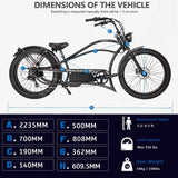 Tracer Legend GT7 1000W Stretch Cruiser Chopper E-Bike, 48V 20Ah Battery, 55–65 Mile Range, 26” Fat Tires, Shimano 7-Speed