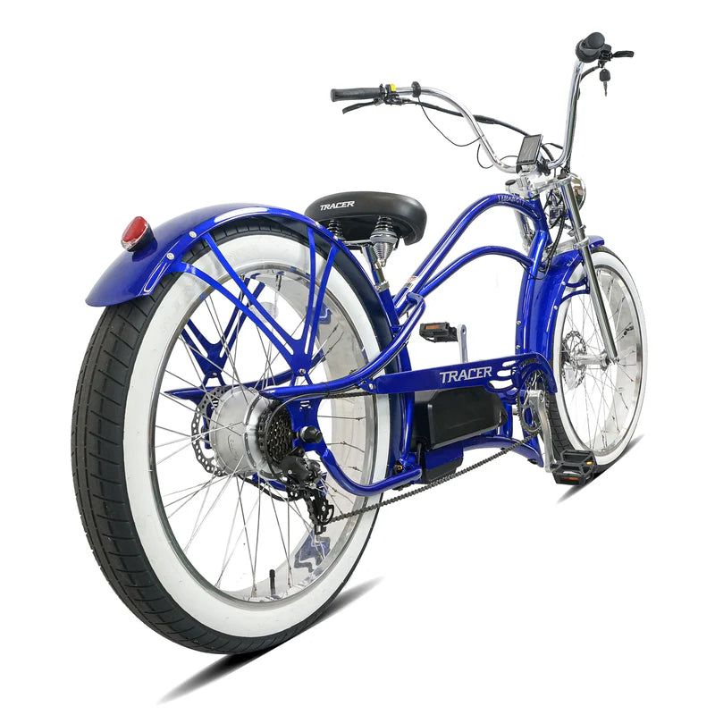 Tracer Legend GT7 1000W Stretch Cruiser Chopper E-Bike, 48V 20Ah Battery, 55–65 Mile Range, 26” Fat Tires, Shimano 7-Speed