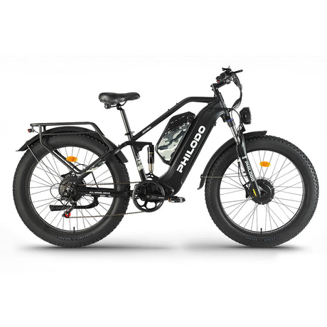 PHILODO Jumbo Dual Motor Dual Battery Electric Bike – 3000W Peak, 35 MPH, Dual 48V 23Ah Batteries, Full Suspension Fat Tire eBike