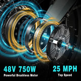 Tracer KAMA 2.0 750W Folding E-Bike, 25 MPH Top Speed, 48V 13Ah Battery, 40–50 Mile Range, 20×4” Fat Tires